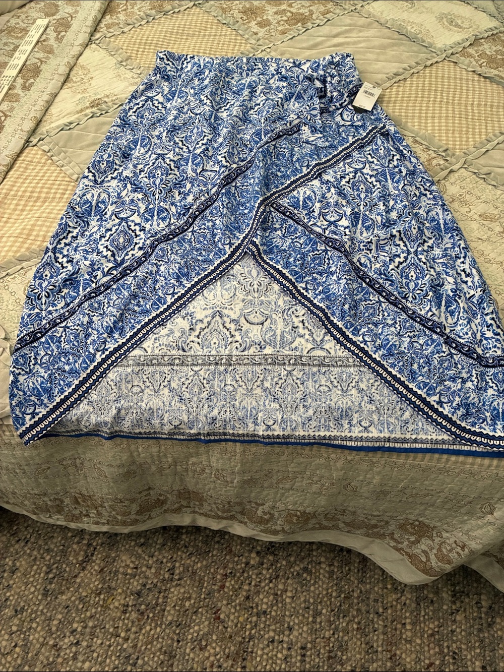 AGB Blue and White Printed Wrap Skirt